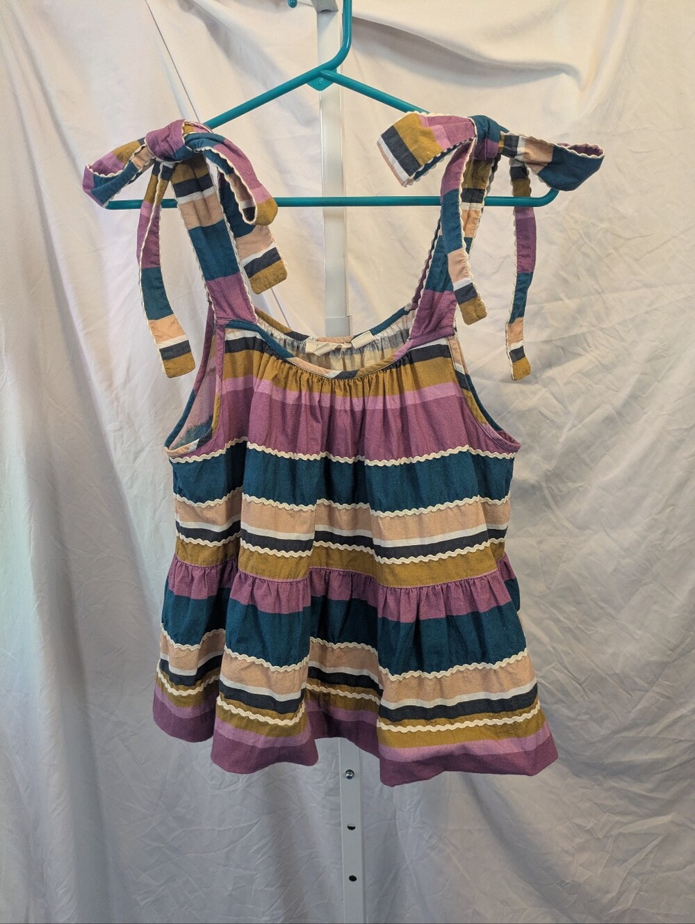 Let Me Be by Anthropologie Ric-Rac Trim Tiered Swing Tank M 100% Cotton